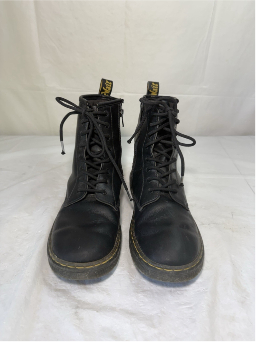 Dr. Martens ZAVALA Zipper Leather Combat Boots Black Size 2